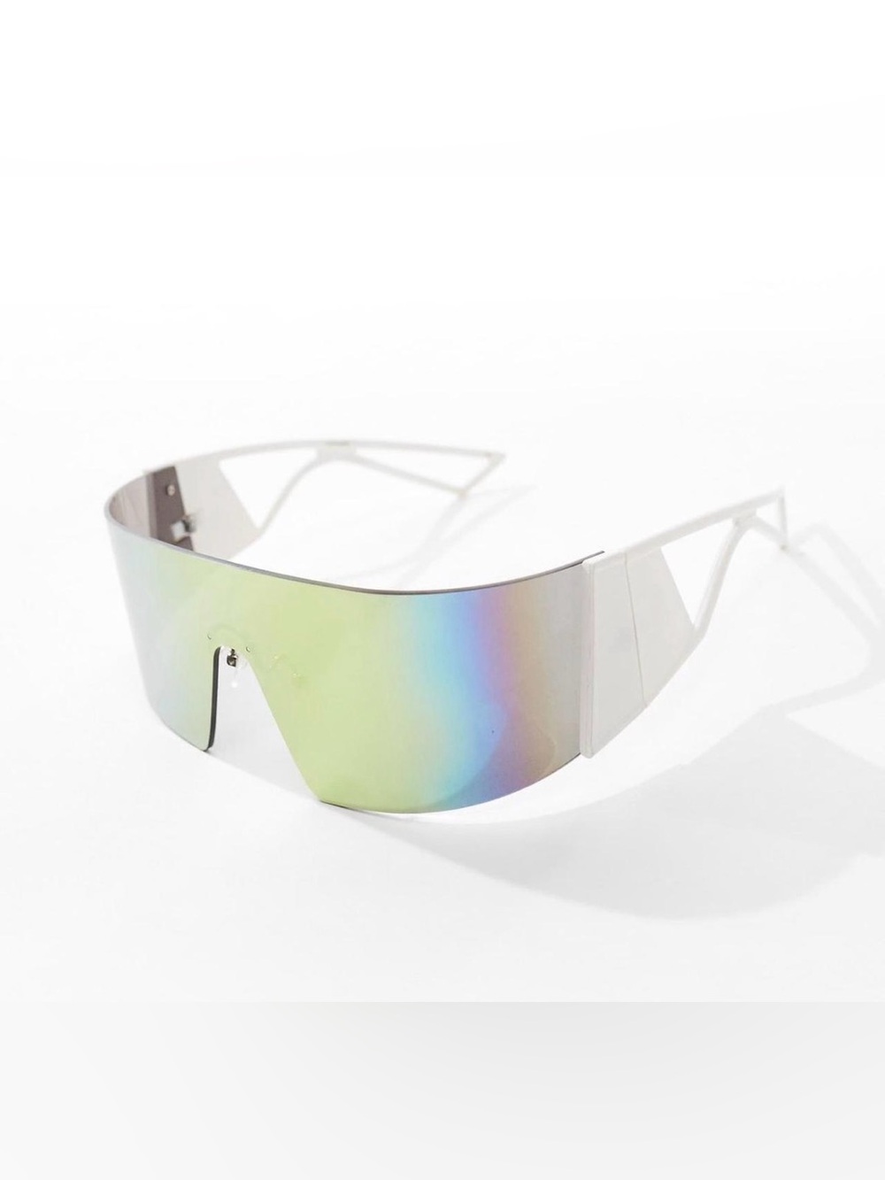Futuristic Shield Visor Sunglasses in Iridescent Green-Blue